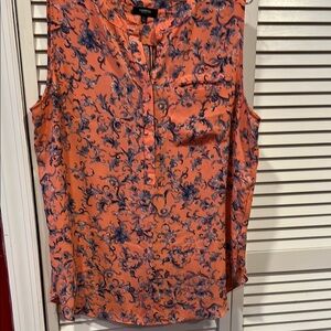Floral Sleeveless Top - Orange and Blue